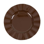 10 - Pack Plastic 9" Round Dinner Plates in Cinnamon Brown Ruffled Rim with Gold Edging - Sturdy Disposable Dinnerware - Bell Racket Store
