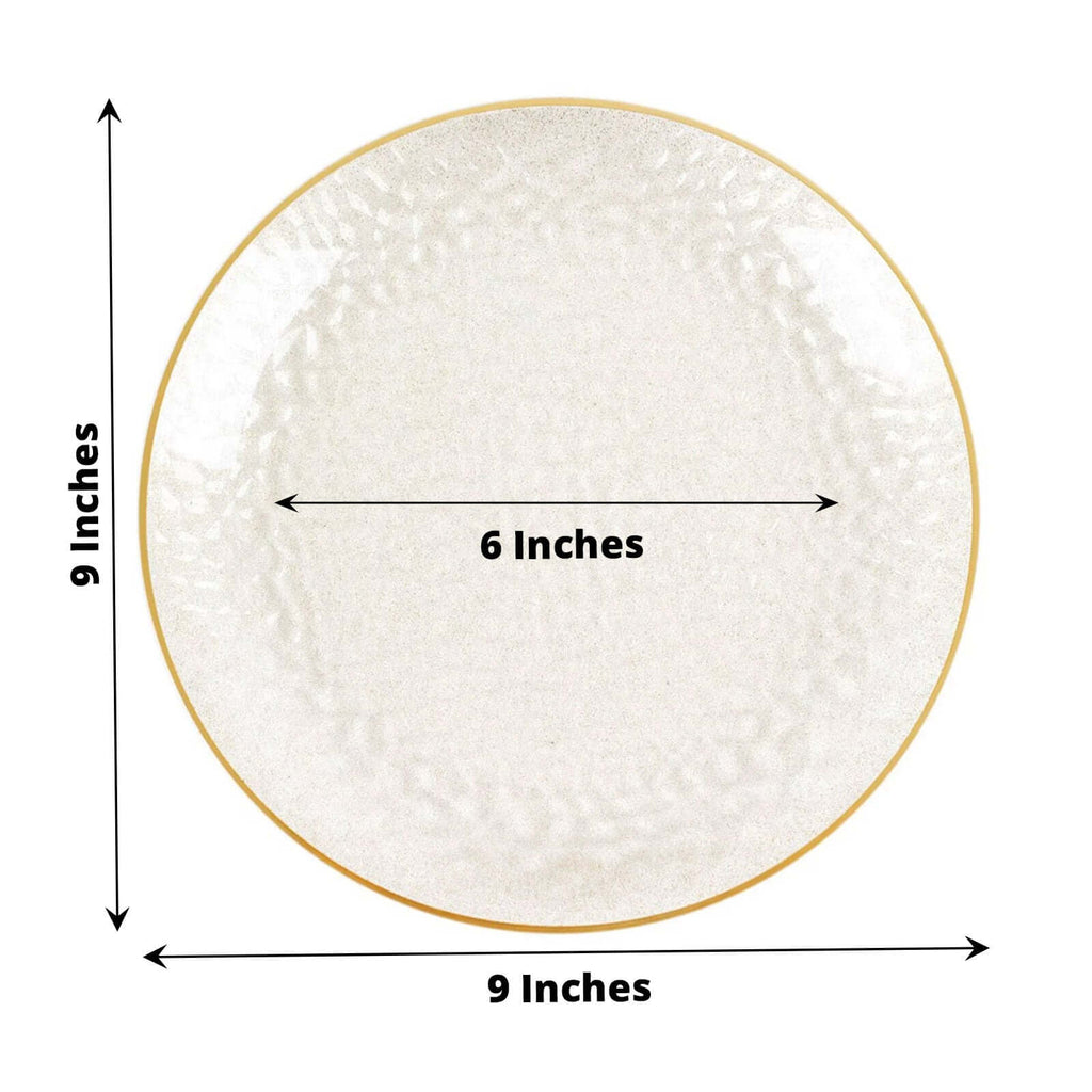 10 - Pack Plastic 9" Round Dinner Plates in Clear Gold Glittered Hammered Design with Gold Rim - Modern Disposable Party Plates - Bell Racket Store