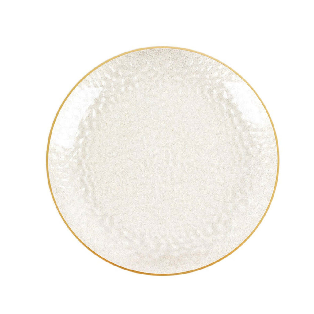 10 - Pack Plastic 9" Round Dinner Plates in Clear Gold Glittered Hammered Design with Gold Rim - Modern Disposable Party Plates - Bell Racket Store
