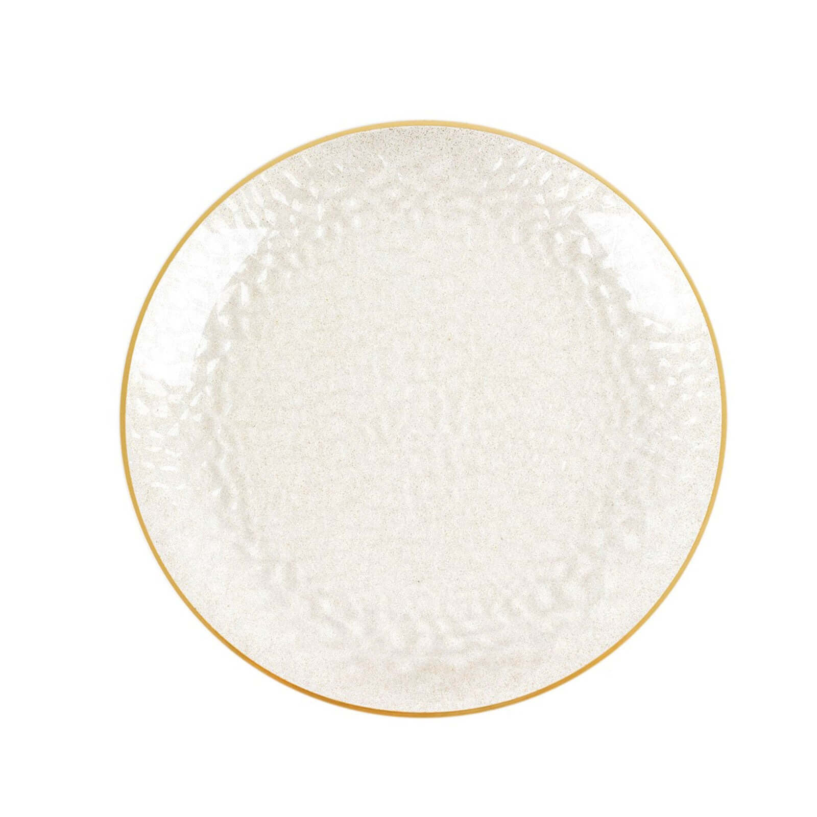 10 - Pack Plastic 9" Round Dinner Plates in Clear Gold Glittered Hammered Design with Gold Rim - Modern Disposable Party Plates - Bell Racket Store