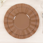 10 - Pack Plastic 9" Round Dinner Plates in Coffee Brown Ruffled Rim with Gold Edging - Sturdy Disposable Dinnerware - Bell Racket Store