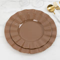 10 - Pack Plastic 9" Round Dinner Plates in Coffee Brown Ruffled Rim with Gold Edging - Sturdy Disposable Dinnerware - Bell Racket Store