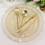 10 - Pack Plastic 9" Round Dinner Plates in Gold Glitter with Ruffled Rim - Transparent Sturdy Disposable Dinnerware - Bell Racket Store