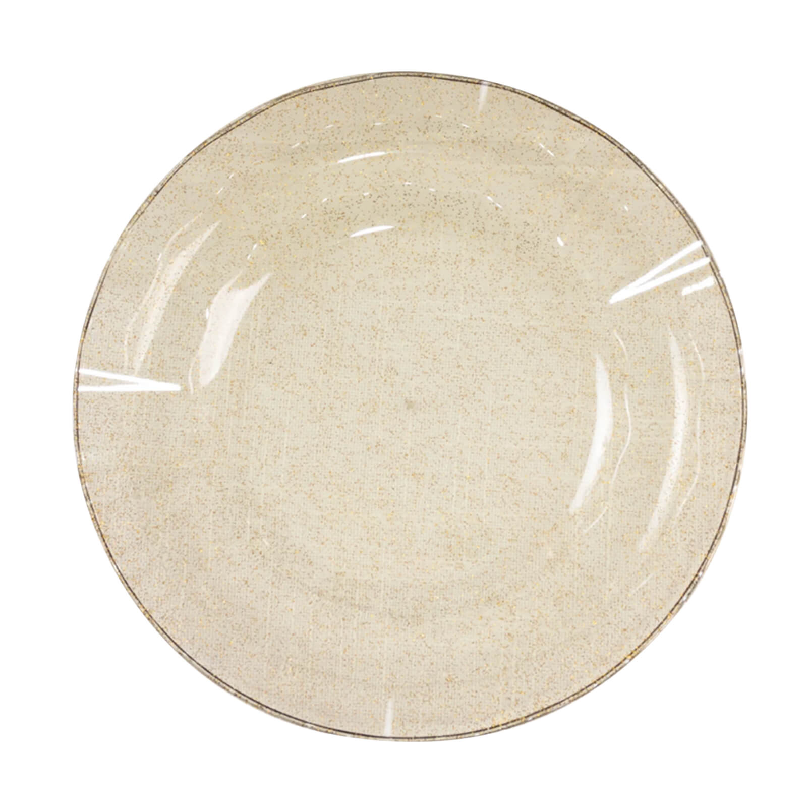 10 - Pack Plastic 9" Round Dinner Plates in Gold Glitter with Ruffled Rim - Transparent Sturdy Disposable Dinnerware - Bell Racket Store