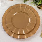 10 - Pack Plastic 9" Round Dinner Plates in Gold with Ruffled Rim - Sturdy Disposable Dinnerware for Classy Events & Banquets - Bell Racket Store