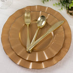 10 - Pack Plastic 9" Round Dinner Plates in Gold with Ruffled Rim - Sturdy Disposable Dinnerware for Classy Events & Banquets - Bell Racket Store