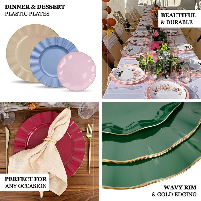 10 - Pack Plastic 9" Round Dinner Plates in Gold with Ruffled Rim - Sturdy Disposable Dinnerware for Classy Events & Banquets - Bell Racket Store