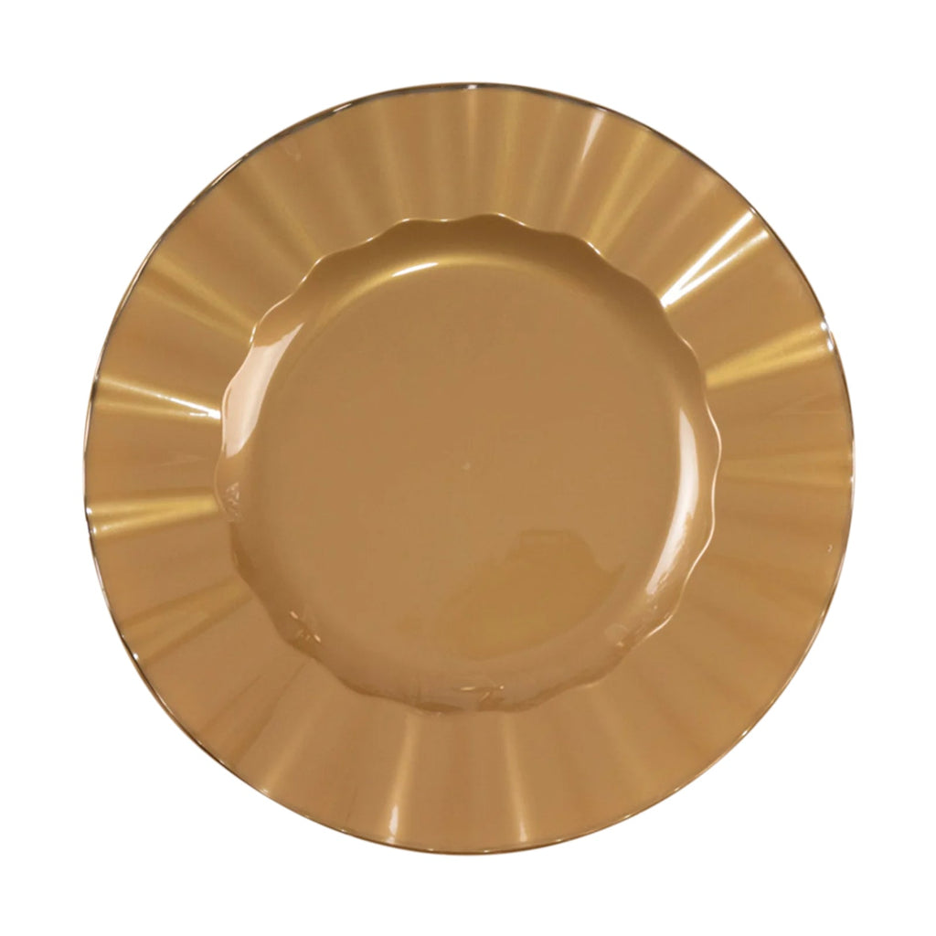 10 - Pack Plastic 9" Round Dinner Plates in Gold with Ruffled Rim - Sturdy Disposable Dinnerware for Classy Events & Banquets - Bell Racket Store