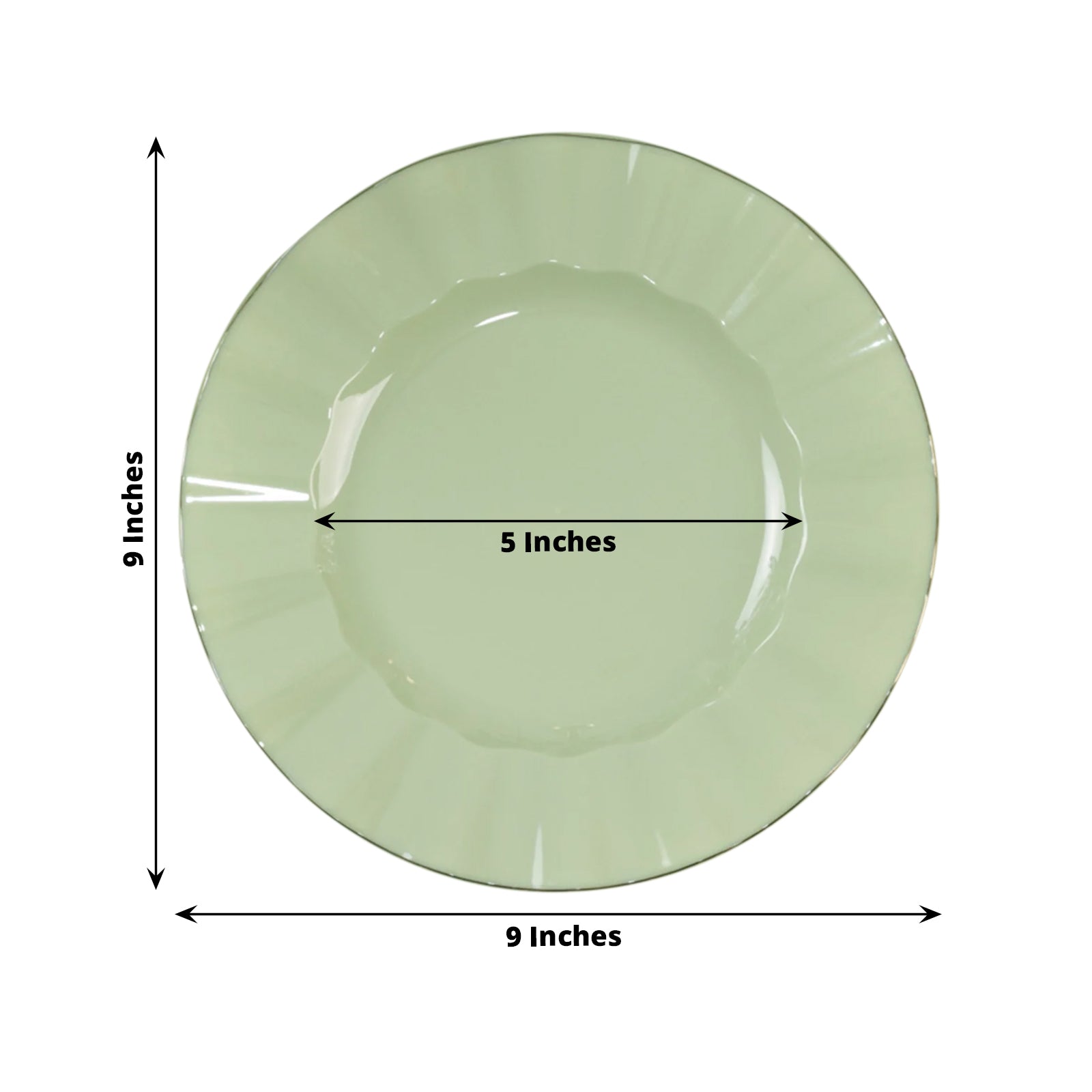 10 - Pack Plastic 9" Round Dinner Plates in Sage Green Ruffled Rim with Gold Edging - Sturdy Disposable Dinnerware - Bell Racket Store