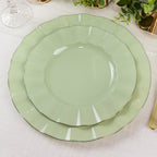 10 - Pack Plastic 9" Round Dinner Plates in Sage Green Ruffled Rim with Gold Edging - Sturdy Disposable Dinnerware - Bell Racket Store