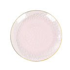 10 - Pack Plastic 9" Round Dinner Plates in Transparent Blush Hammered Design with Gold Rim - Modern Disposable Party Plates - Bell Racket Store