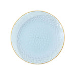 10 - Pack Plastic 9" Round Dinner Plates in Transparent Dusty Blue Hammered Design with Gold Rim - Modern Disposable Party Plates - Bell Racket Store