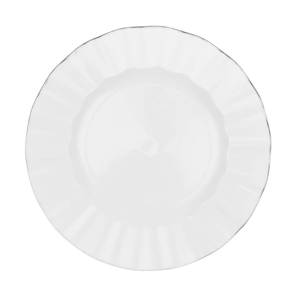 10 - Pack Plastic 9" Round Dinner Plates in White Ruffled Rim with Gold Edging - Sturdy Disposable Dinnerware for Classy Events & Banquets - Bell Racket Store