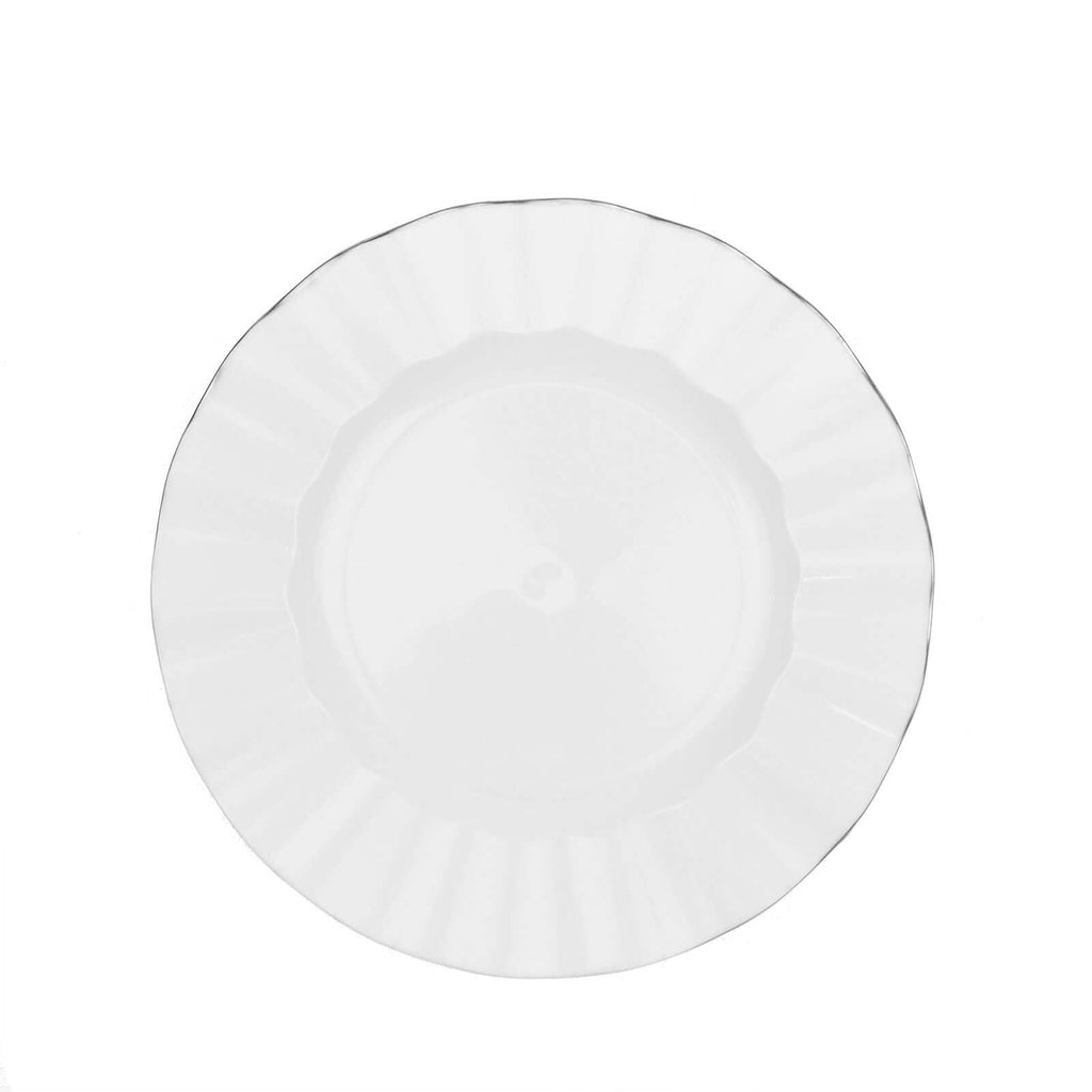 10 - Pack Plastic 9" Round Dinner Plates in White Ruffled Rim with Gold Edging - Sturdy Disposable Dinnerware for Classy Events & Banquets - Bell Racket Store