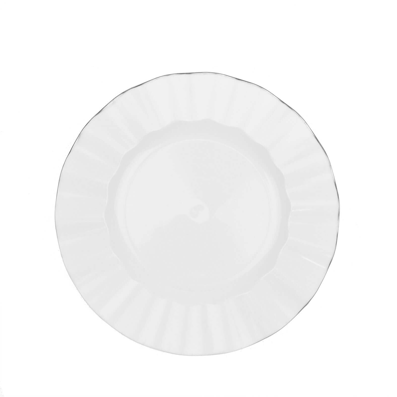 10 - Pack Plastic 9" Round Dinner Plates in White Ruffled Rim with Gold Edging - Sturdy Disposable Dinnerware for Classy Events & Banquets - Bell Racket Store