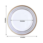 10 - Pack Plastic 9" Round Dinner Plates in White with Gold Navy Blue Chord Rim - Renaissance Style Disposable Plates for Events & Banquets - Bell Racket Store
