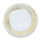 10 - Pack Plastic 9" Round Dinner Plates White with Gold Swirl Rim - Disposable Party Plates - Bell Racket Store