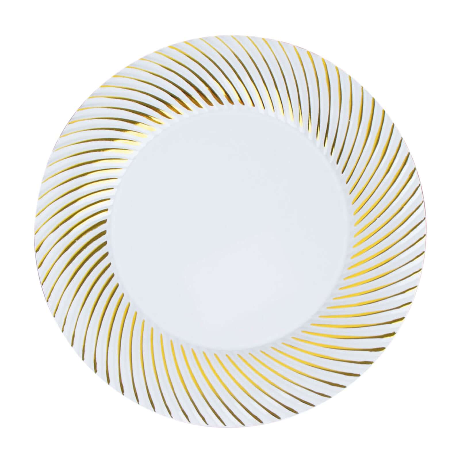 10 - Pack Plastic 9" Round Dinner Plates White with Gold Swirl Rim - Disposable Party Plates - Bell Racket Store