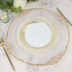 10 - Pack Plastic 9" Round Dinner Plates White with Gold Swirl Rim - Disposable Party Plates - Bell Racket Store