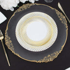 10 - Pack Plastic 9" Round Dinner Plates White with Gold Swirl Rim - Disposable Party Plates - Bell Racket Store
