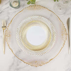10 - Pack Plastic 9" Round Dinner Plates White with Gold Swirl Rim - Disposable Party Plates - Bell Racket Store