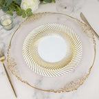 10 - Pack Plastic 9" Round Dinner Plates White with Gold Swirl Rim - Disposable Party Plates - Bell Racket Store