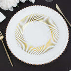 10 - Pack Plastic 9" Round Dinner Plates White with Gold Swirl Rim - Disposable Party Plates - Bell Racket Store