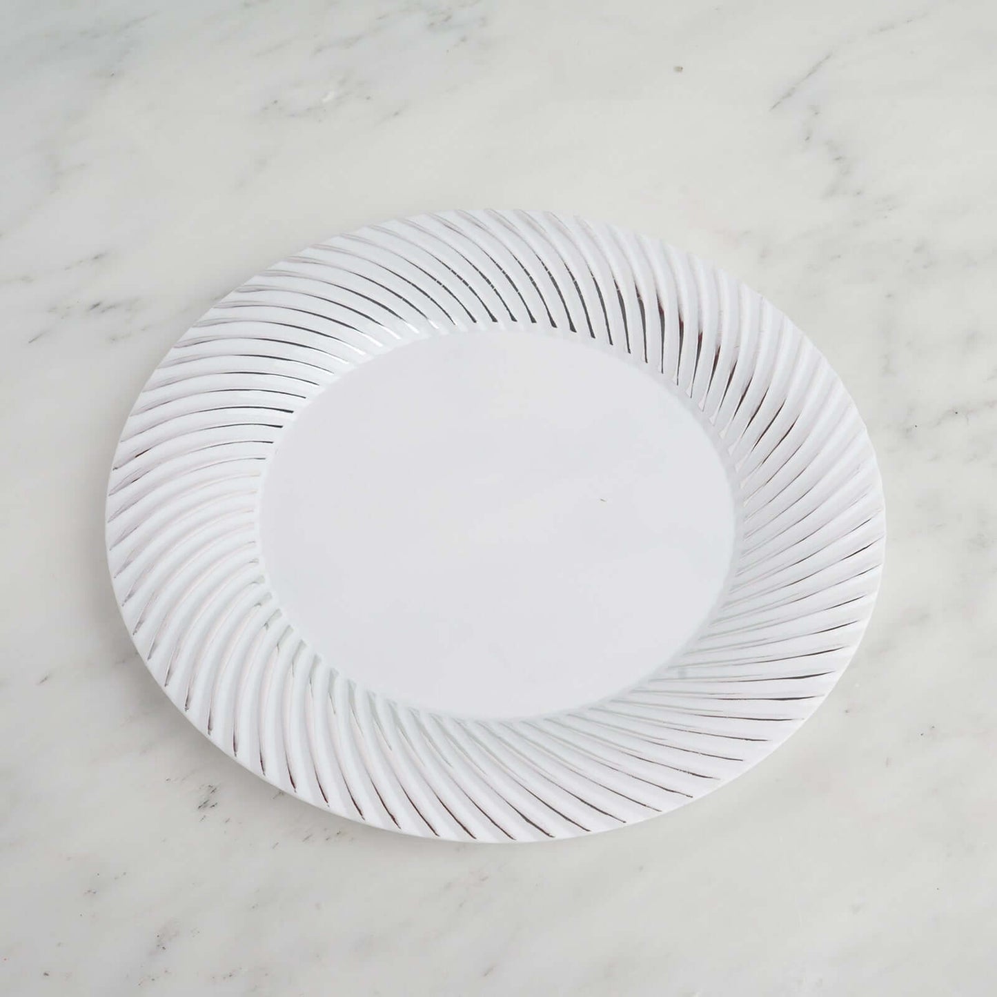 10 - Pack Plastic 9" Round Dinner Plates White with Silver Swirl Rim - Disposable Party Plates - NestOCart