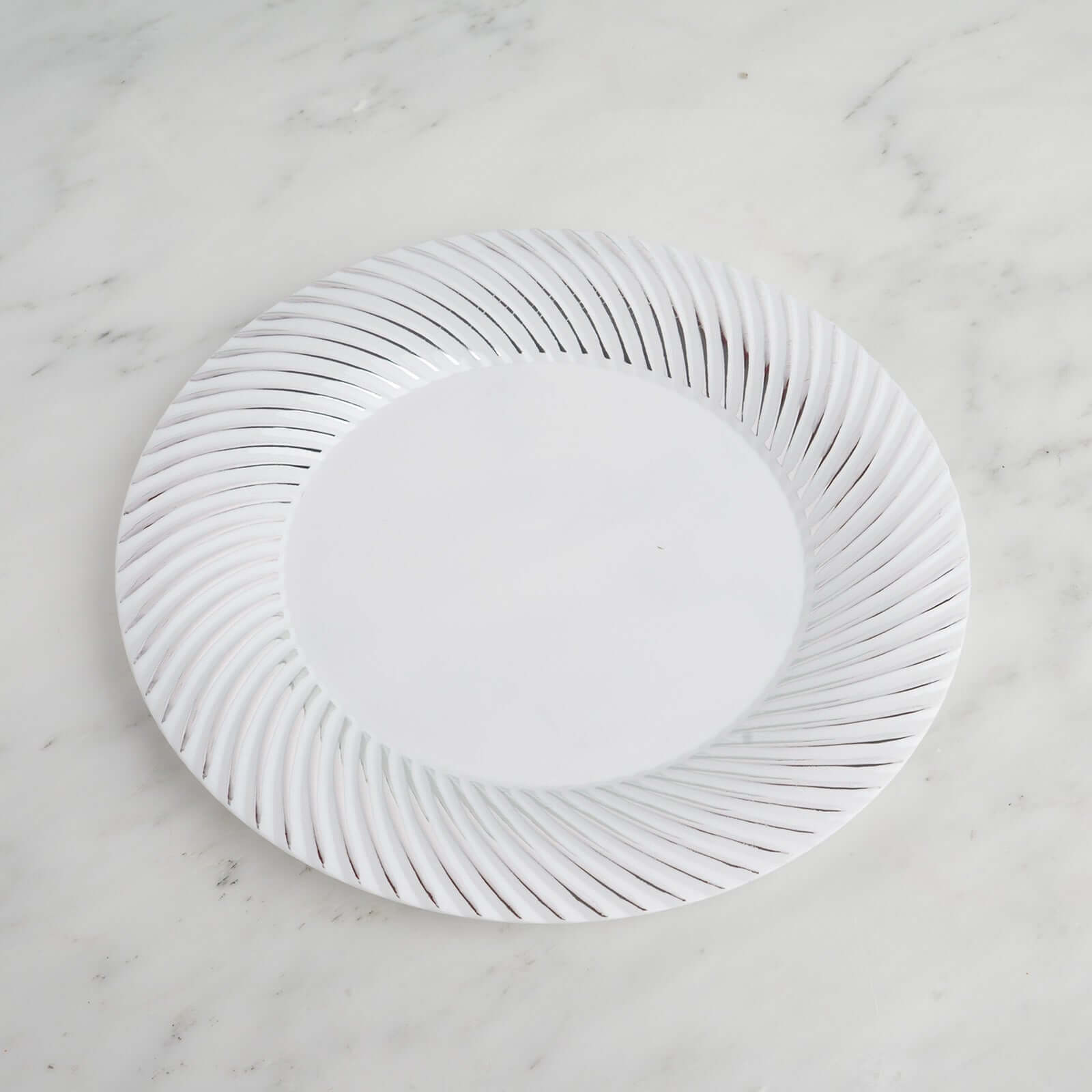 10 - Pack Plastic 9" Round Dinner Plates White with Silver Swirl Rim - Disposable Party Plates - NestOCart