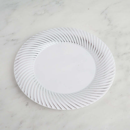 10 - Pack Plastic 9" Round Dinner Plates White with Silver Swirl Rim - Disposable Party Plates - NestOCart