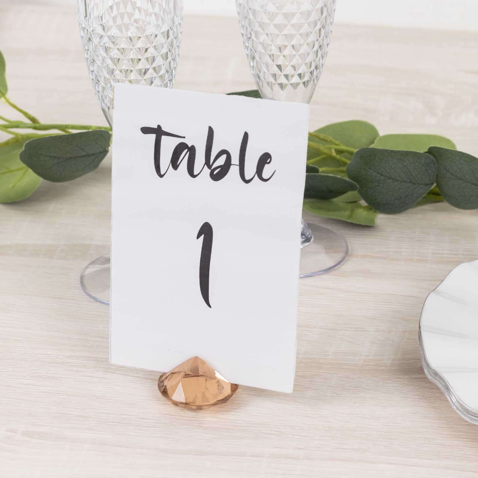 10 - Pack Plastic Card Holder Stands Diamond Shaped Design Amber Crystal - Wedding Table Place Card Decorations 1.75" - Bell Racket Store