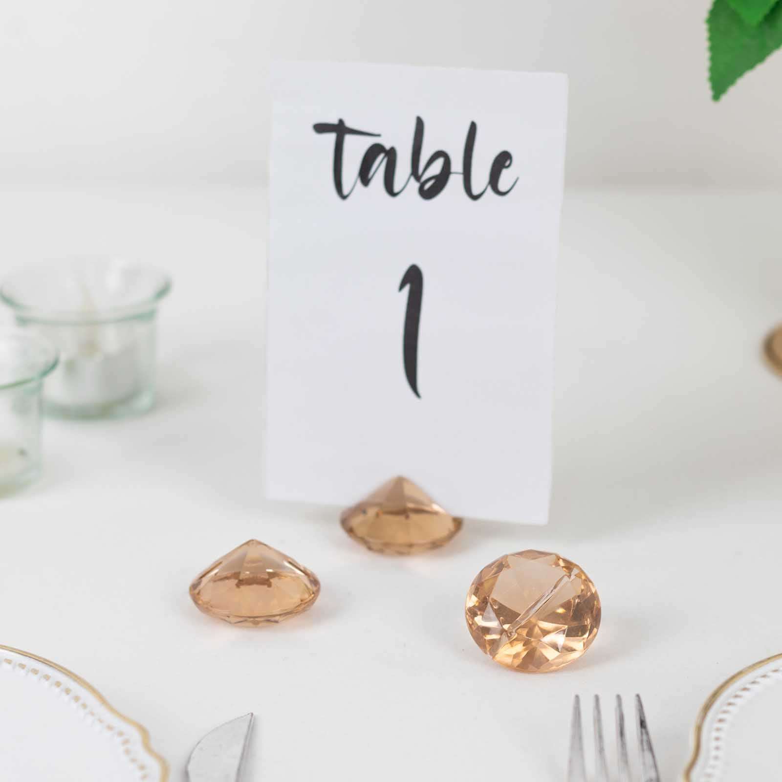 10 - Pack Plastic Card Holder Stands Diamond Shaped Design Amber Crystal - Wedding Table Place Card Decorations 1.75" - Bell Racket Store