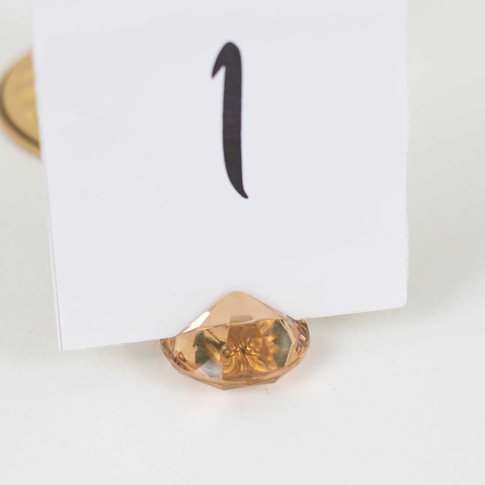 10 - Pack Plastic Card Holder Stands Diamond Shaped Design Amber Crystal - Wedding Table Place Card Decorations 1.75" - Bell Racket Store