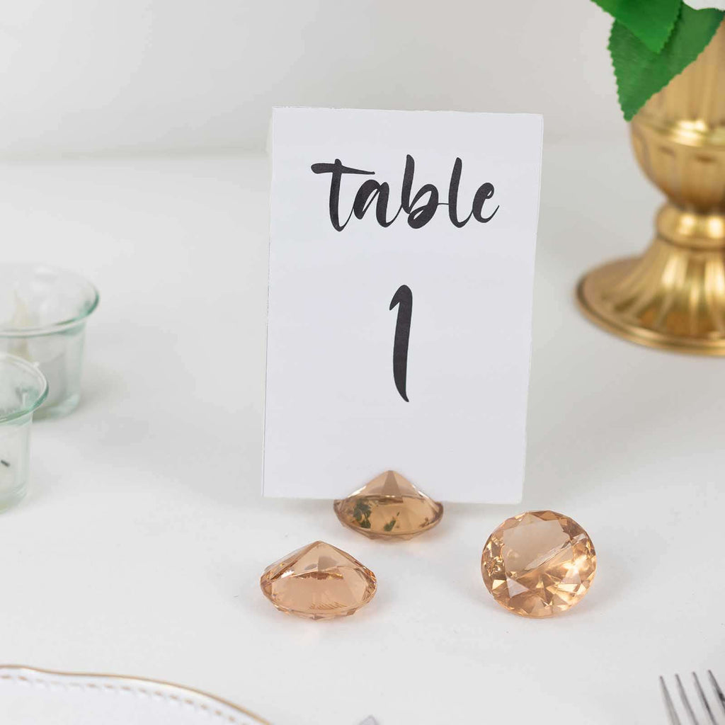 10 - Pack Plastic Card Holder Stands Diamond Shaped Design Amber Crystal - Wedding Table Place Card Decorations 1.75" - Bell Racket Store