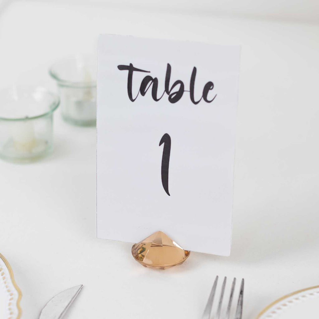 10 - Pack Plastic Card Holder Stands Diamond Shaped Design Amber Crystal - Wedding Table Place Card Decorations 1.75" - Bell Racket Store