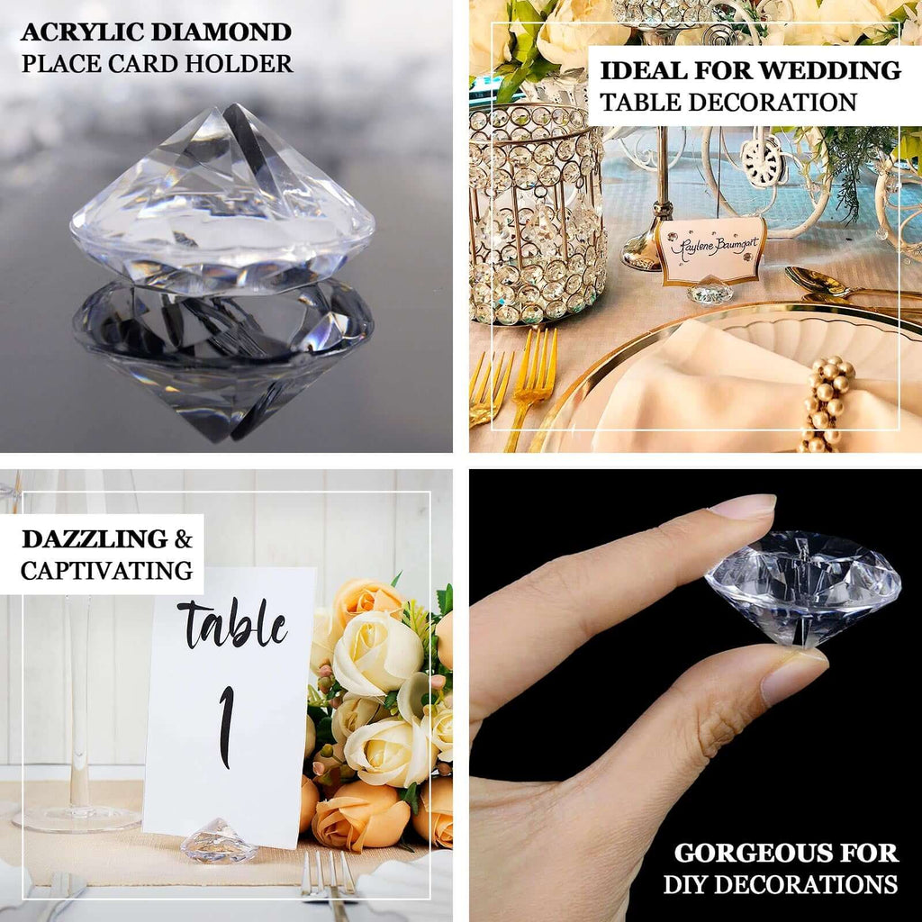 10 - Pack Plastic Card Holder Stands Diamond Shaped Design Clear Crystal - Wedding Table Place Card Decorations 1.75" - Bell Racket Store