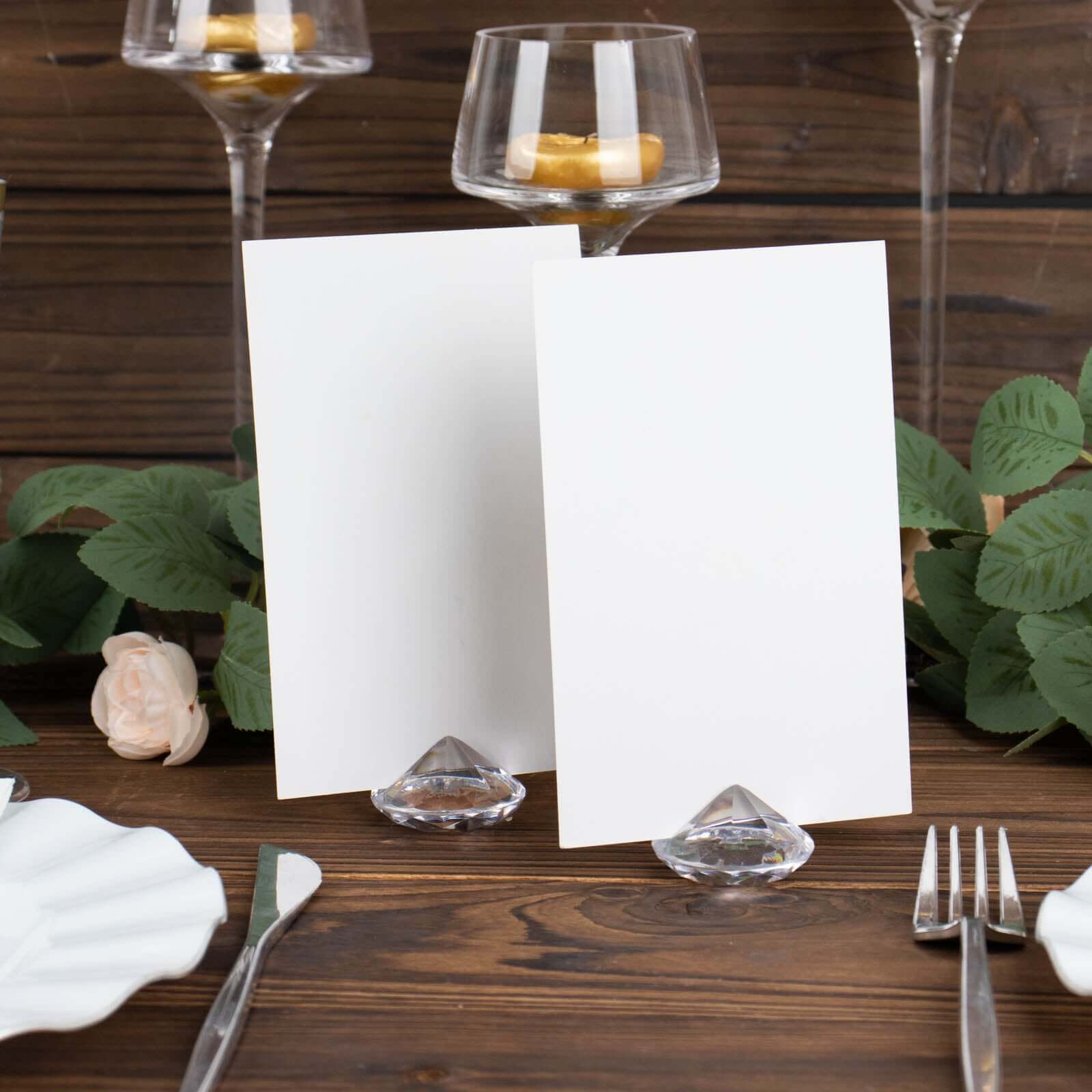 10 - Pack Plastic Card Holder Stands Diamond Shaped Design Clear Crystal - Wedding Table Place Card Decorations 1.75" - Bell Racket Store