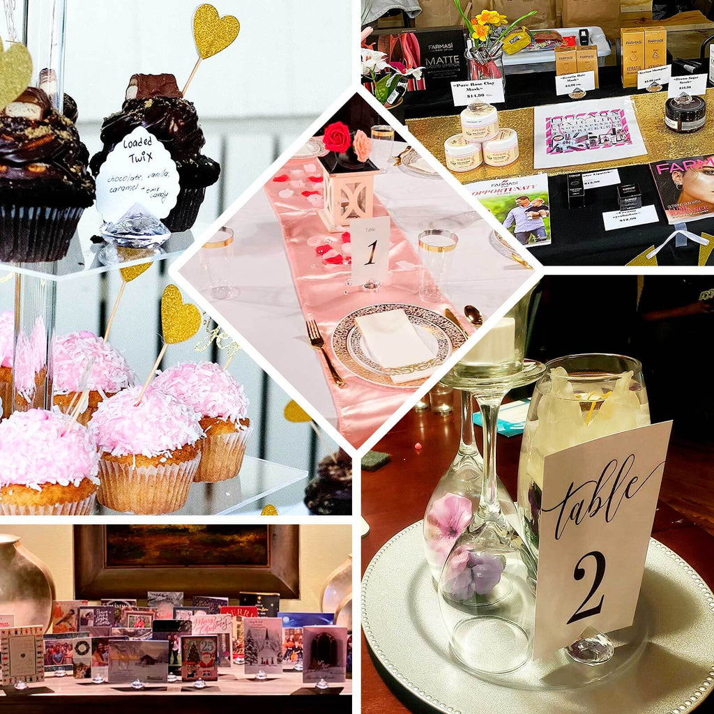 10 - Pack Plastic Card Holder Stands Diamond Shaped Design Clear Crystal - Wedding Table Place Card Decorations 1.75" - Bell Racket Store