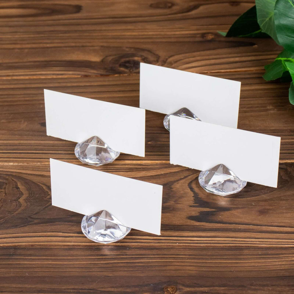 10 - Pack Plastic Card Holder Stands Diamond Shaped Design Clear Crystal - Wedding Table Place Card Decorations 1.75" - Bell Racket Store