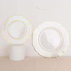 10 - Pack Plastic Dessert Appetizer Plates in Clear Baroque Design with Scalloped Gold Rim - Heavy Duty Disposable Salad Plates 8" - Bell Racket Store