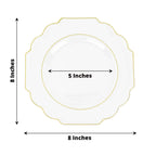 10 - Pack Plastic Dessert Appetizer Plates in Clear Baroque Design with Scalloped Gold Rim - Heavy Duty Disposable Salad Plates 8" - Bell Racket Store