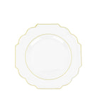 10 - Pack Plastic Dessert Appetizer Plates in Clear Baroque Design with Scalloped Gold Rim - Heavy Duty Disposable Salad Plates 8" - Bell Racket Store