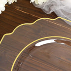 10 - Pack Plastic Dessert Appetizer Plates in Clear Baroque Design with Scalloped Gold Rim - Heavy Duty Disposable Salad Plates 8" - Bell Racket Store