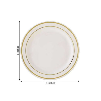 10 - Pack Plastic Dessert Plates Ivory with TrÃ¨s Chic Gold Rim - Disposable Appetizer Plates for Parties 6" - NestOCart