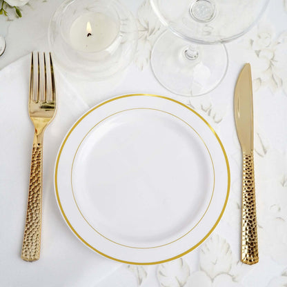 10 - Pack Plastic Dessert Plates White with TrÃ¨s Chic Gold Rim - Disposable Plates for Appetizers 6" - NestOCart