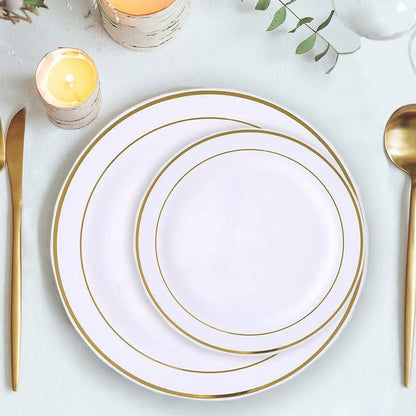 10 - Pack Plastic Dessert Plates White with TrÃ¨s Chic Gold Rim - Disposable Plates for Appetizers 6" - NestOCart