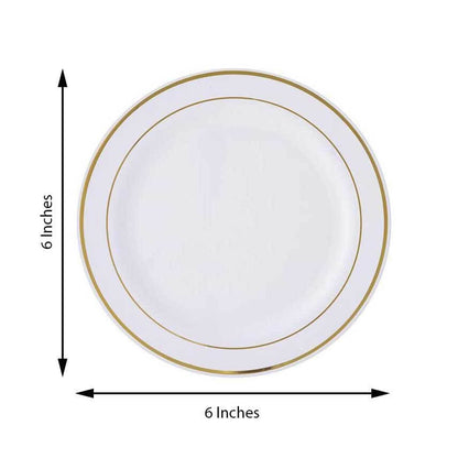 10 - Pack Plastic Dessert Plates White with TrÃ¨s Chic Gold Rim - Disposable Plates for Appetizers 6" - NestOCart