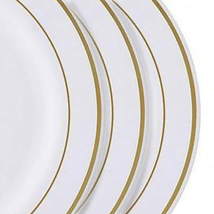 10 - Pack Plastic Dessert Plates White with TrÃ¨s Chic Gold Rim - Disposable Plates for Appetizers 6" - NestOCart