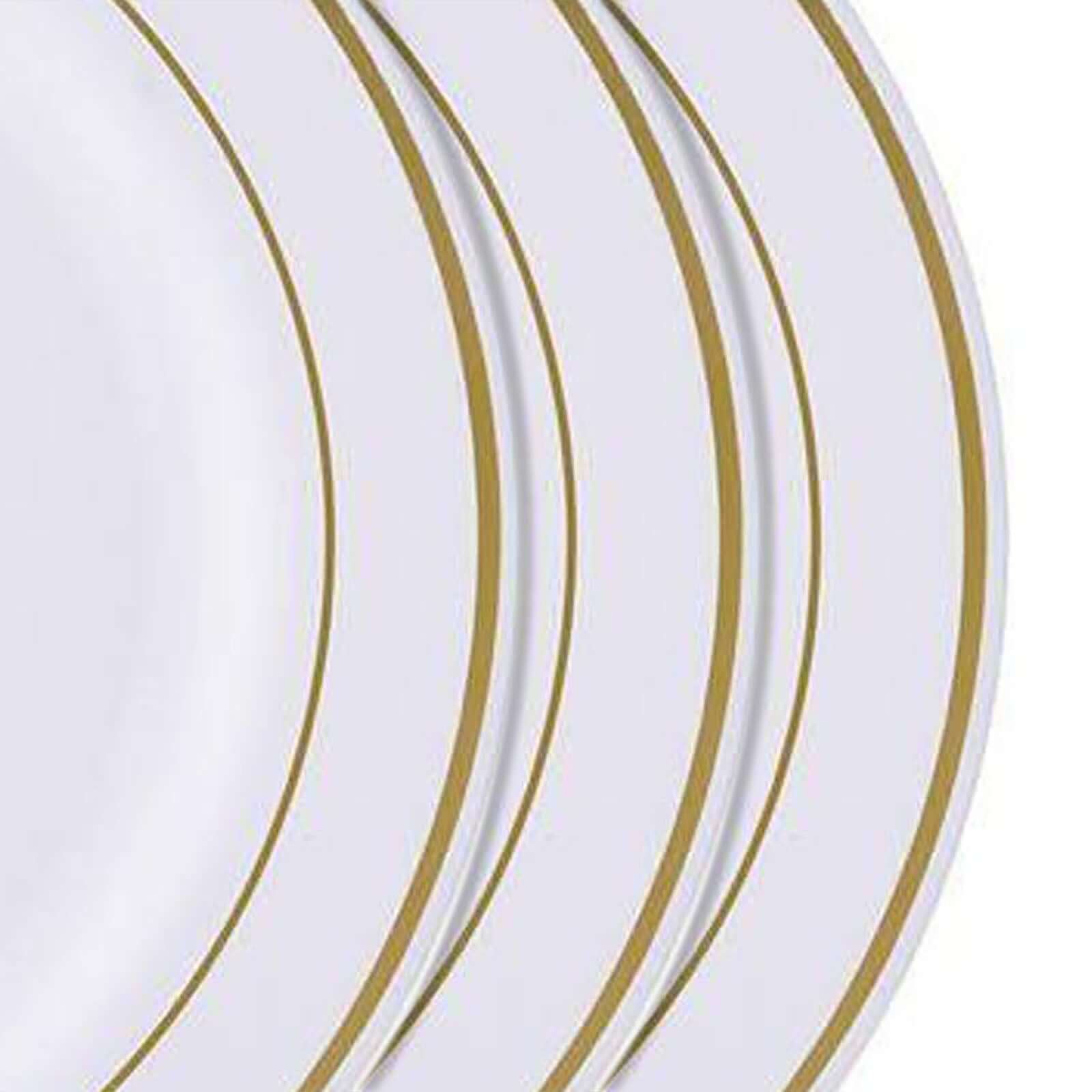 10 - Pack Plastic Dessert Plates White with TrÃ¨s Chic Gold Rim - Disposable Plates for Parties 8" - NestOCart