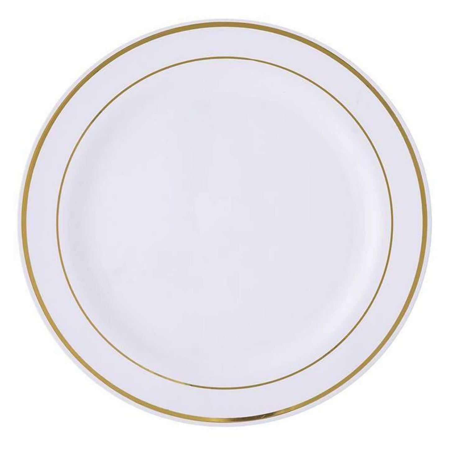 10 - Pack Plastic Dessert Plates White with TrÃ¨s Chic Gold Rim - Disposable Plates for Parties 8" - NestOCart